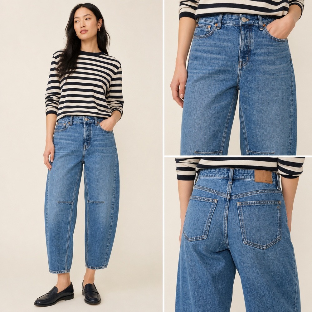 Madewell The Darted Barrel-Leg Jean 26 Blue High Rise Button Fly Cotton